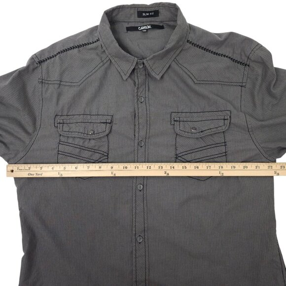 Carbon Slim Fit Button Front Shirt Mens XXL READ Tab Sleeve Snap Pockets Gray - Picture 4 of 16